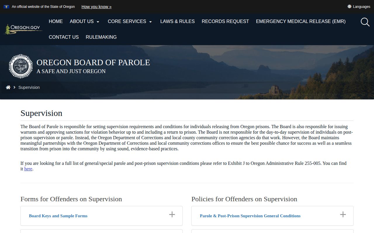 Lake County parole supervision roles of the Oregon Board and local agency