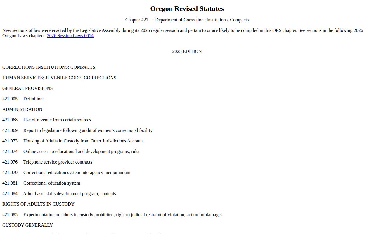 ORS 421.121 earned time for a Lake County projected release date