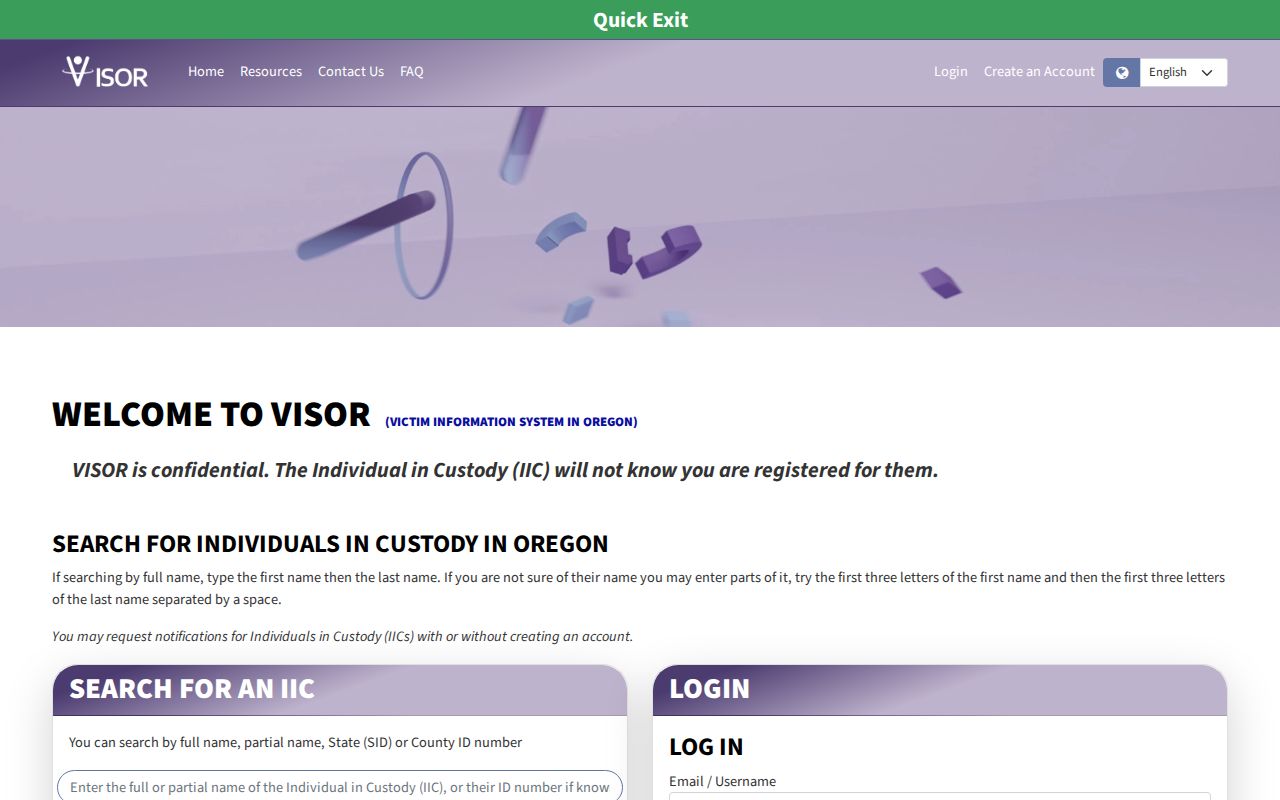 Lake County VISOR specific inmate search and release notification screen